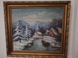 Gebauer Ernő (1882-1962) : Téli táj - gyönyörű nagyméretű régi olaj / vászon festmény.