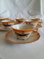 6 pcs Victoria Art Deco porcelain half dl coffee cups with saucers 1918-39