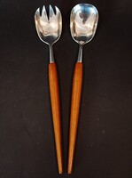Retró skandináv design teak fa nyelű salátás szervírozó készlet