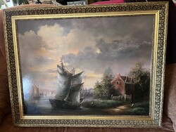 Csilla Orbán – Dutch-style waterside landscape with sailboats