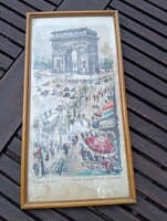 Marius Girard: Paris, Arc de Triomphe – Vintage framed print from the 1960s