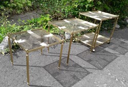 Classicist Style Small Table, Tea Cart / Copper + Glass.