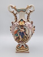 Antique Marked Capodimonte Porcelain Decorative Vase, 19th Century, with Pictorial Scenes