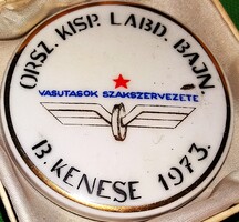 1973.BALATONKENESE-HOLLÓHÁZI PORCELÁN PLAKETT-ORSZÁGOS KISPÁLYÁS FOCI BAJNOKSÁG -MÁV SZAKSZERVEZET