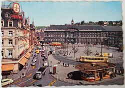 Képeslap, Belgium, Liége,Püspöki Palota ,Place Saint-Lambert , Villamos