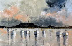 “Balaton” 60x90cm Large Contemporary Sailboat Painting on Canvas