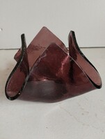 Ritka Mid-Century Modern (MCM) "Crackle Glass" lila művészeti üveg kistál - Blenko / Pilgrim stílus