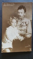 IV. KÁROLY MAGYAR KIRÁLY + FIA KORONA HERCEG TRÓNÖRÖKÖS HABSBURG OTTÓ KORABELI EREDETI FOTÓLAP KÉPES