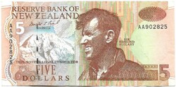 5 dollár 1992-97 D.T. Brash Új Zéland Gyönyörű