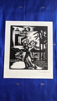 Bordás Ferenc (1911-1982) ex libris fametszete 1938-ból, jelzett, aláírt