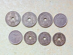 Belgium 8 db Különböző Érme 10 25 Centimes 1 Frank 1905-1929