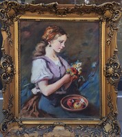 Kovácsev Friderika Bendéné (1891-1975): Girl with Flowers