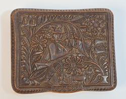 Unique Somogyi Shepherd's Art / Shepherd Carving - Lajos Kara (Buzsák) carved wooden cigarette box