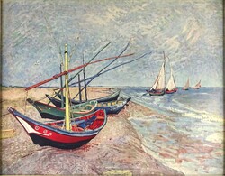 2B448 Vincent van Gogh : "Halászhajók a Les Saintes-Maries-de-la-Mer strandján" nyomat