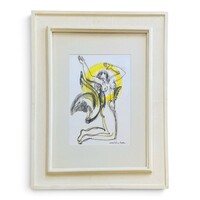 Izolda Macskássy – Angelic Greeting / Winged Female Nude (Original, Signed Print)