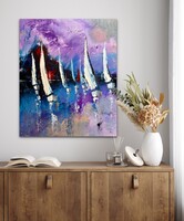 60x50cm Large Contemporary Sailboat Painting on Canvas