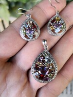 Beautiful Amethyst, Citrine, Olivine, Garnet Silver Earrings and Pendant