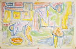 Miklós Németh - Hanging Laundry 30 x 49 cm Tempera on Paper