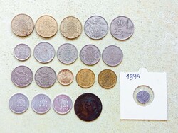 Spanyolország 20 db Különböző Érme 10 Centimes 1 5 10 25 100 Pesetas 1879-1996