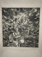Badacsonyi Sándor: Szentivánéji álom (I.) Eredeti, jelzett rézkarc (1976)