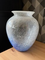 Karcagi Berekfurdői feather glass blue vase large Mid century