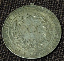 1884 Magyar Országos Tűzoltó Szövetség szolgálati érme.  XX. Éves ,37,33mm. Jelzett Ag ezüst . F2026