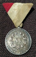 1884 Magyar Országos Tűzoltó Szövetség szolgálati érme.  XV. Éves ,37,33mm. Jelzett Ag ezüst . F2026
