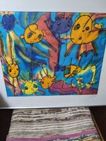 Unique Danish contemporary silk painting (2000) – Lasse Jørgensen, framed with glass.