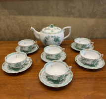 HERENDI PORCELÁN ZÖLD INDIAI KOSÁR MINTÁS TEÁS SZETT