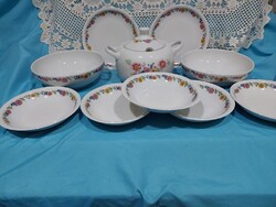 Szalmavirág motívumos alföldi porcelán  étkészlet