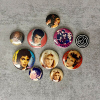 Vintage 10-piece pin set: Jackson, Boy George, Modern Talking, Rod Stewart, Van Halen, First Floor, Smelt Weapons
