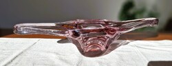 Hatalmas (45 cm), hibátlan, retro, cseh, művészi üveg asztaldísz / kínálótál – Chřibská stílus