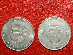 SILVER 5 FORINT FT 1947 NICE!!! 2 PCS.