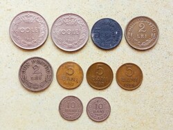 Románia 10 db Különböző Érme 5 10 Bani 2 5 100 Lej Lei 1924-1956