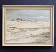 Dr. Bajkai Braun Géza: Hóolvadás (1994) – olaj-vászon (50x65 cm), keretben (58x73 cm), zsűrizett
