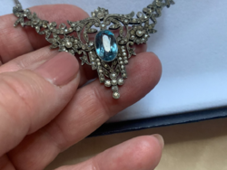 Vintage Silver Necklace with Sapphire and Sparkling Stones