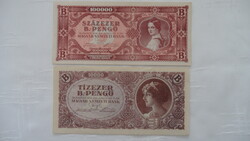 Hajtatlan Százezer B.- Pengő és Tízezer B.- Pengő eladó! (1946. év)