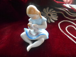 Hand-painted Little Girl Figurine with Baby in Her Arms