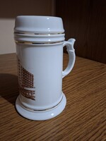 Hollóházi porcelán Siófok üdülő korsó. 16,8 cm. Hibátlan. Jelzett.