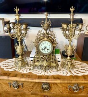 Antique bronze French fireplace clock set with repeater