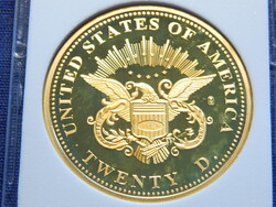 USA 20 Dollars 1849 - Replica, 40 mm diameter, plated with 24-karat gold, copper. Only 9,999 pieces