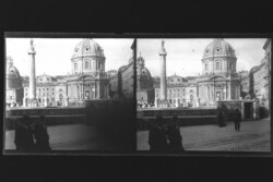 Antik Sztereó üvegnegatív Róma, Traianus-oszlop és Santa Maria di Loreto-templom  1900 körül  BÖ9
