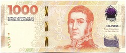 1000 peso pesos 2023 Argentina UNC Alacson sorszám "00070981"