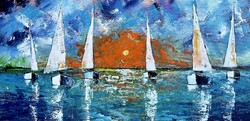 White sailboats / 50x100cm painting on canvas