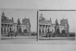 Antik sztereó üvegpozitiv Reichstag és Bismarck-emlékmű, Berlin kb1900  GAU3