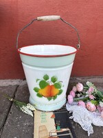 Régi Budafoki körtés zománcos zománcozott vödör veder falusi paraszti falusi tulipános
