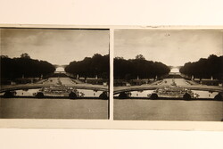 Antik sztereó üvegpozitiv A versailles-i kastélykert a Latona-kúttal, Versailles kb. 1900 GAUPARVER