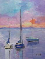 Balaton Sailing Boats (23x30) (Autumn Sunset)