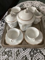 Zsolnay fehér-arany pajzspecsétes, manófüles porcelán teás készlet