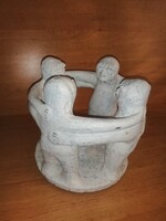 Mexican Folk Art Clay Candle Holder, 'Circle of Friends'